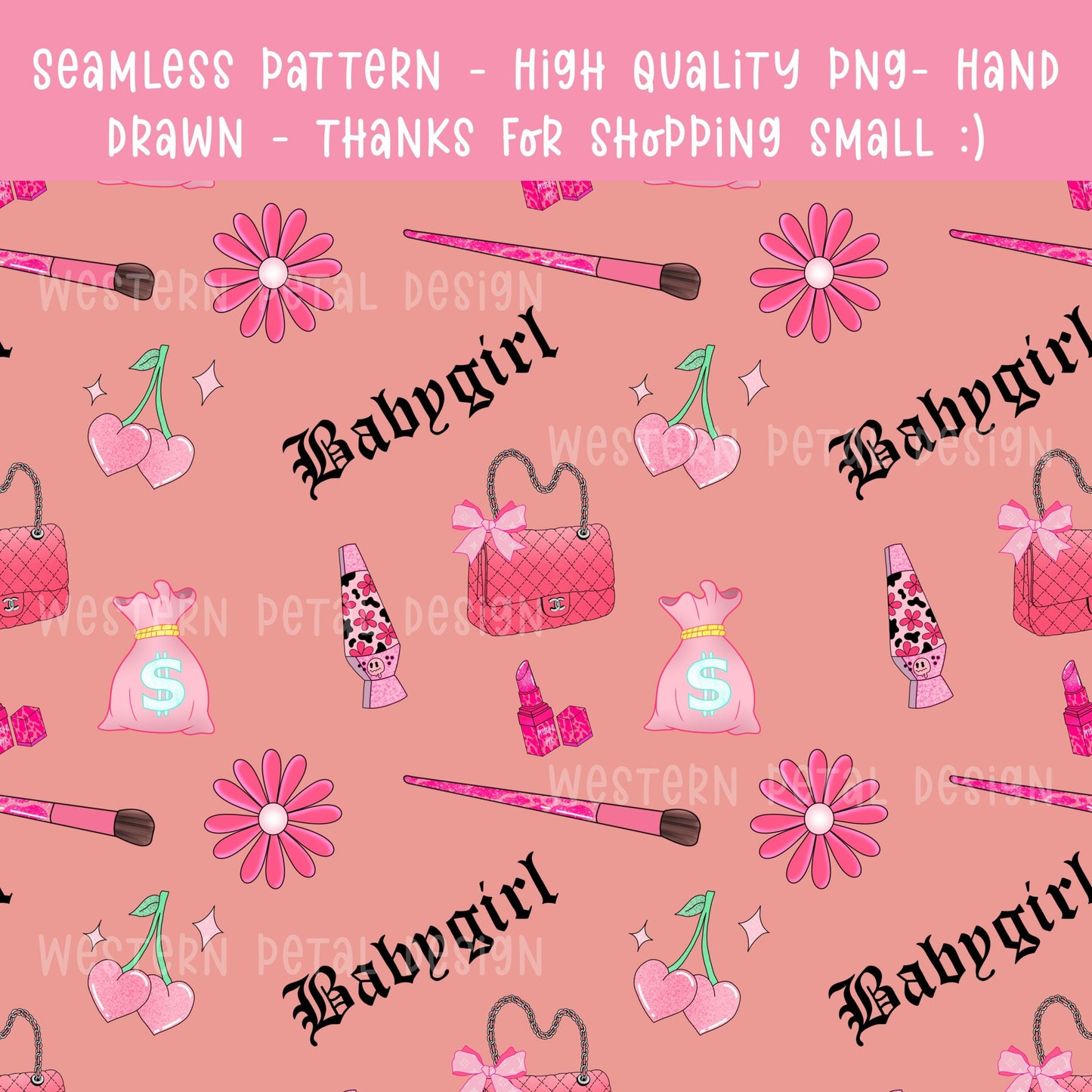 Pink Glam Babygirl Seamless Pattern | Girly Accessories (Digital Download)