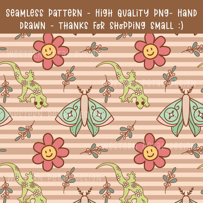 Hippie Lizard Seamless Pattern | Retro Floral Kids Digital Paper (PNG Download)