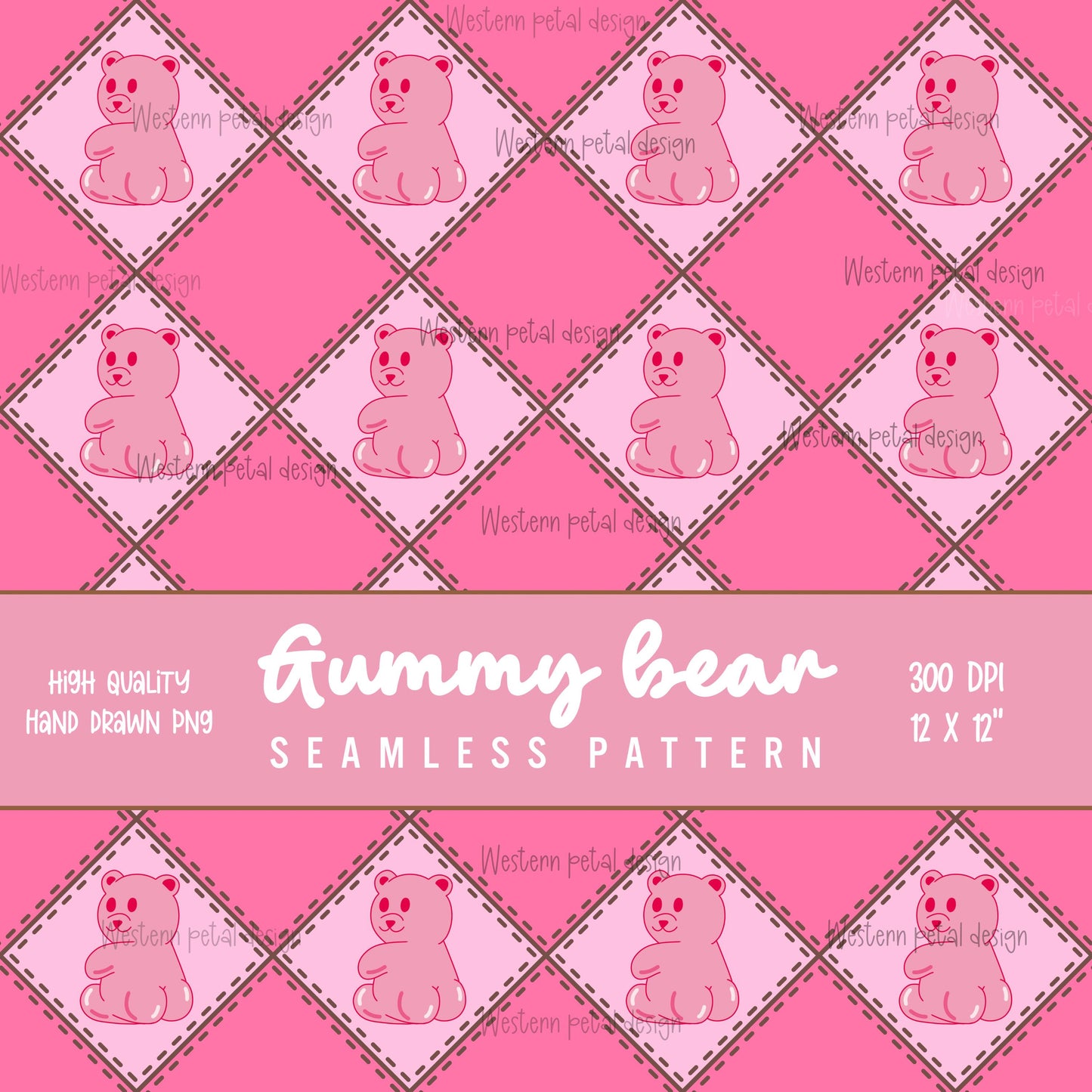 Funny Pink Gummy Bear Seamless Pattern | Kids Valentine Digital Paper