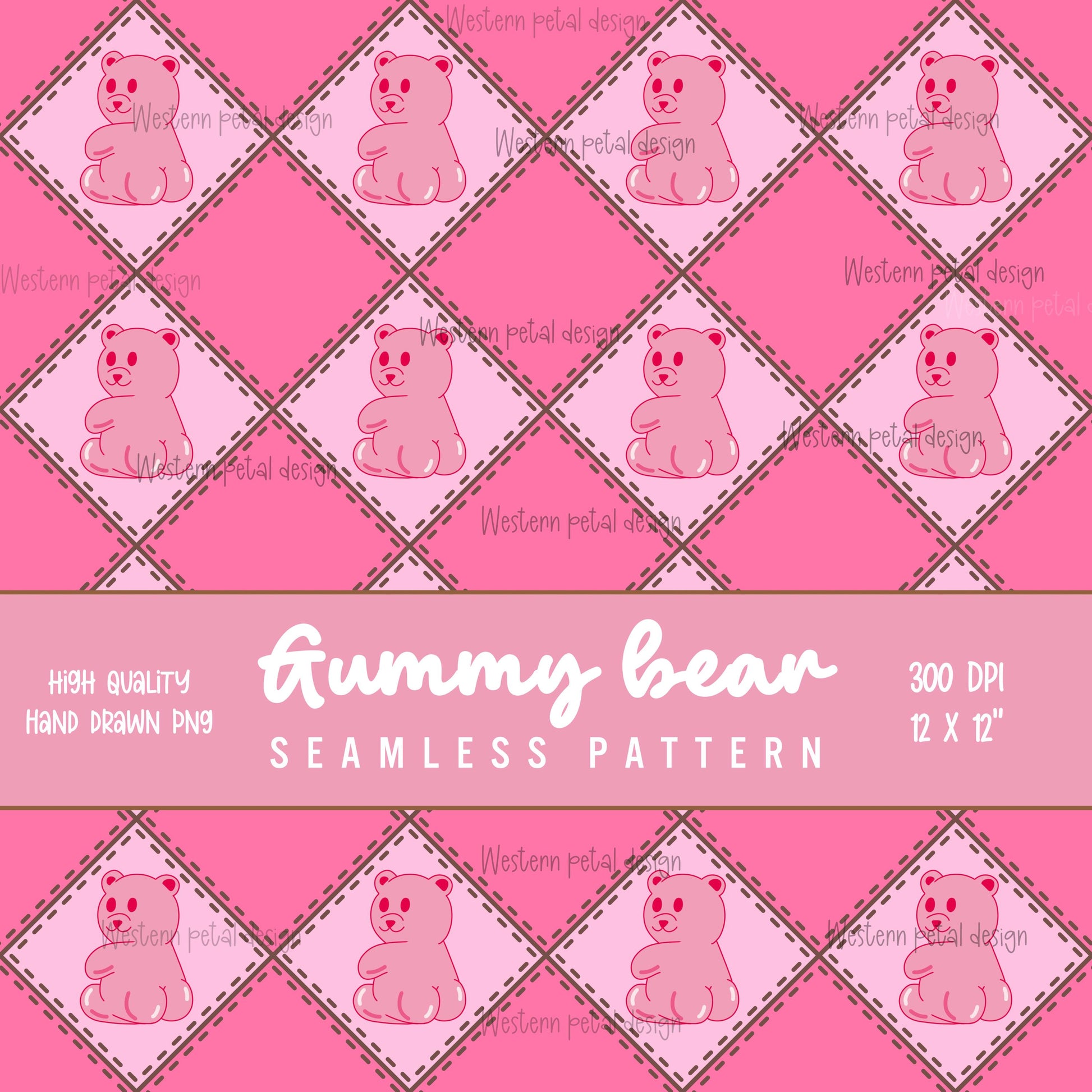 Funny Pink Gummy Bear Seamless Pattern | Kids Valentine Digital Paper