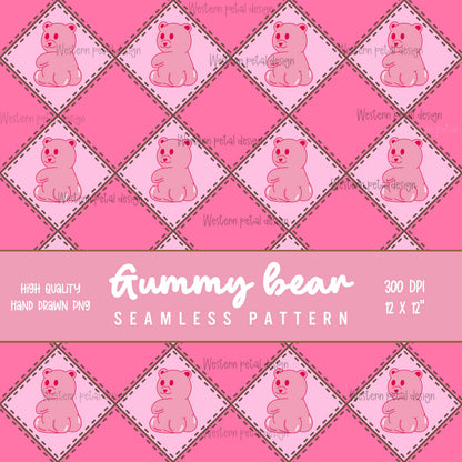 Funny Pink Gummy Bear Seamless Pattern | Kids Valentine Digital Paper