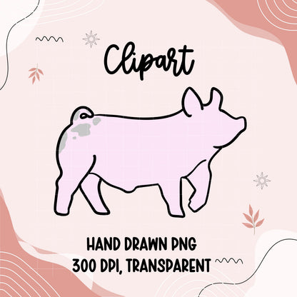 Hand Drawn Show Pig Clipart | 4H Livestock PNG (Digital Download)