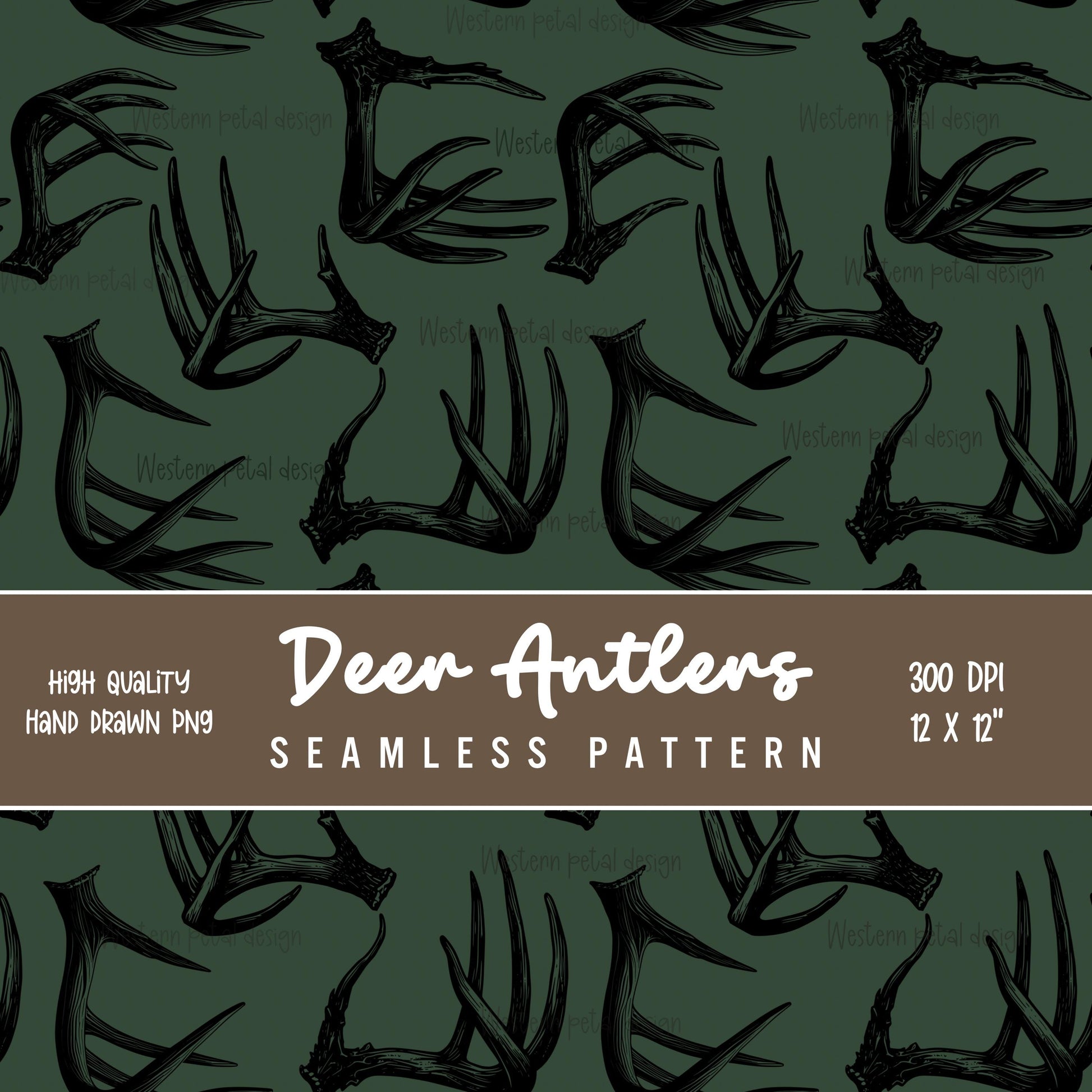 Deer Antler Seamless Pattern PNG, Hunting Digital Paper, Rustic Woodland Camo Pattern, Masculine Western Design, 12x12 Sublimation Download