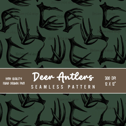 Deer Antler Seamless Pattern PNG, Hunting Digital Paper, Rustic Woodland Camo Pattern, Masculine Western Design, 12x12 Sublimation Download
