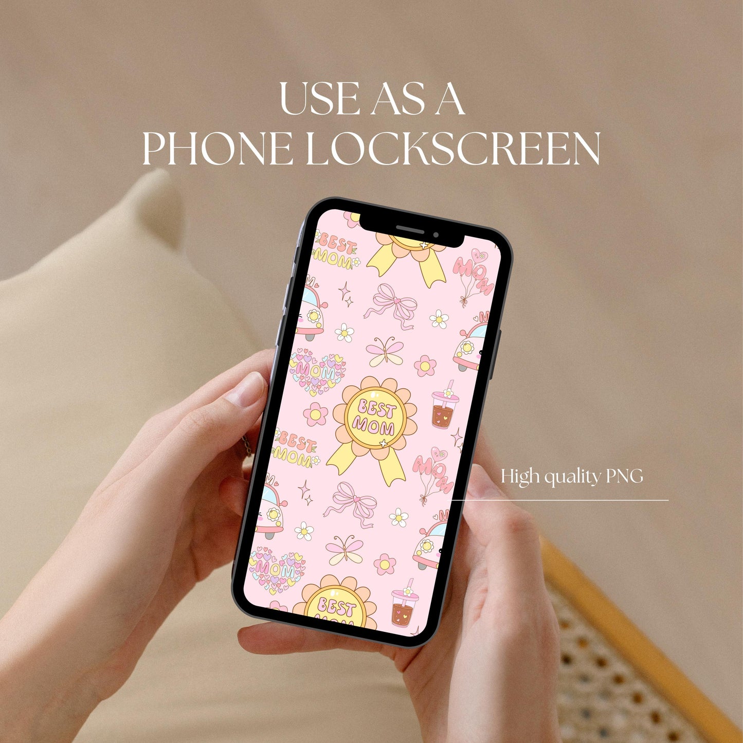 Best Mom Seamless Pattern PNG | Cute Mother’s Day Digital Paper | Kawaii Design | 12x12 300 DPI Seamless File | Commercial Use
