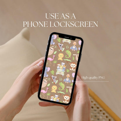 Safari Animals Seamless Pattern | Nursery Fabric Wallpaper (12x12 PNG)