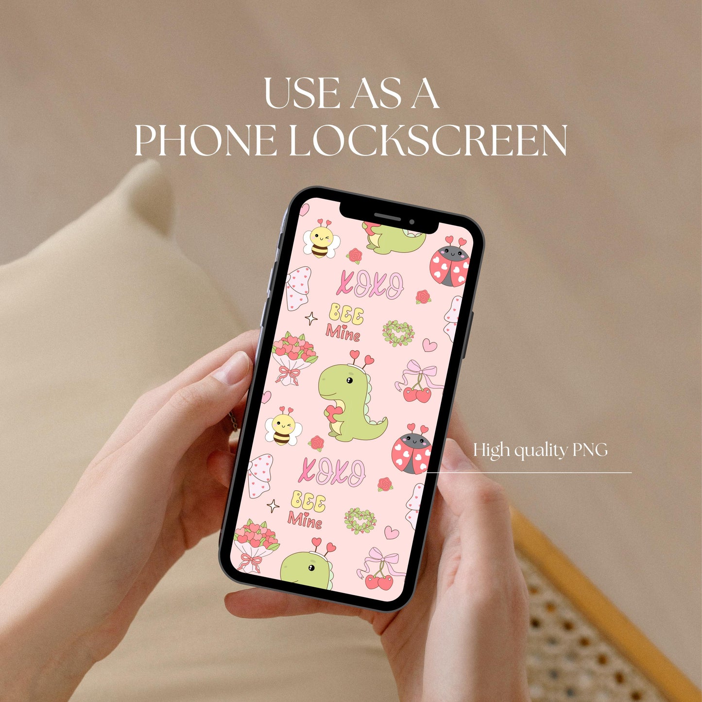 Bee Mine Valentine Seamless Pattern | Hand-Drawn PNG (12x12, 300 DPI)