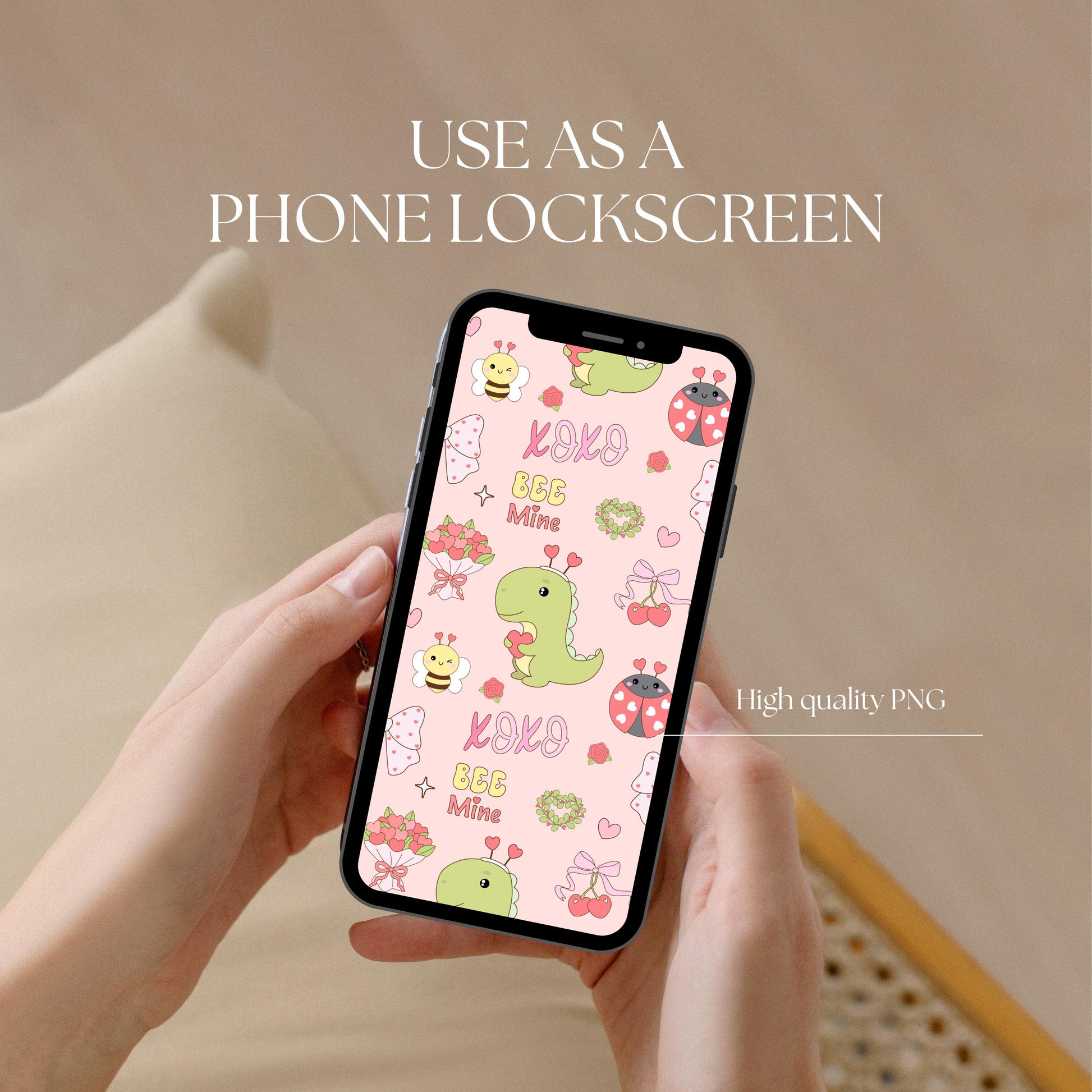 Bee Mine Valentine Seamless Pattern | Hand-Drawn PNG (12x12, 300 DPI)