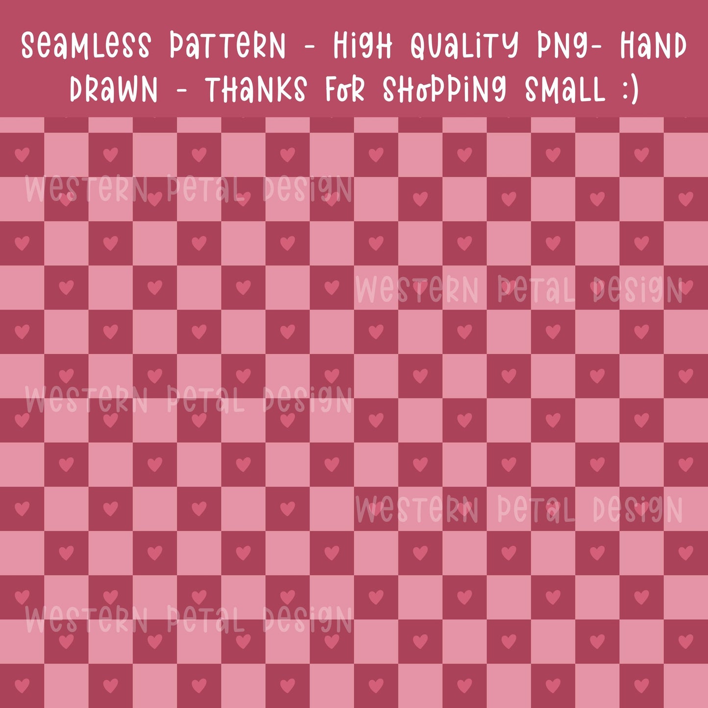 Pink heart checkerboard seamless digital pattern