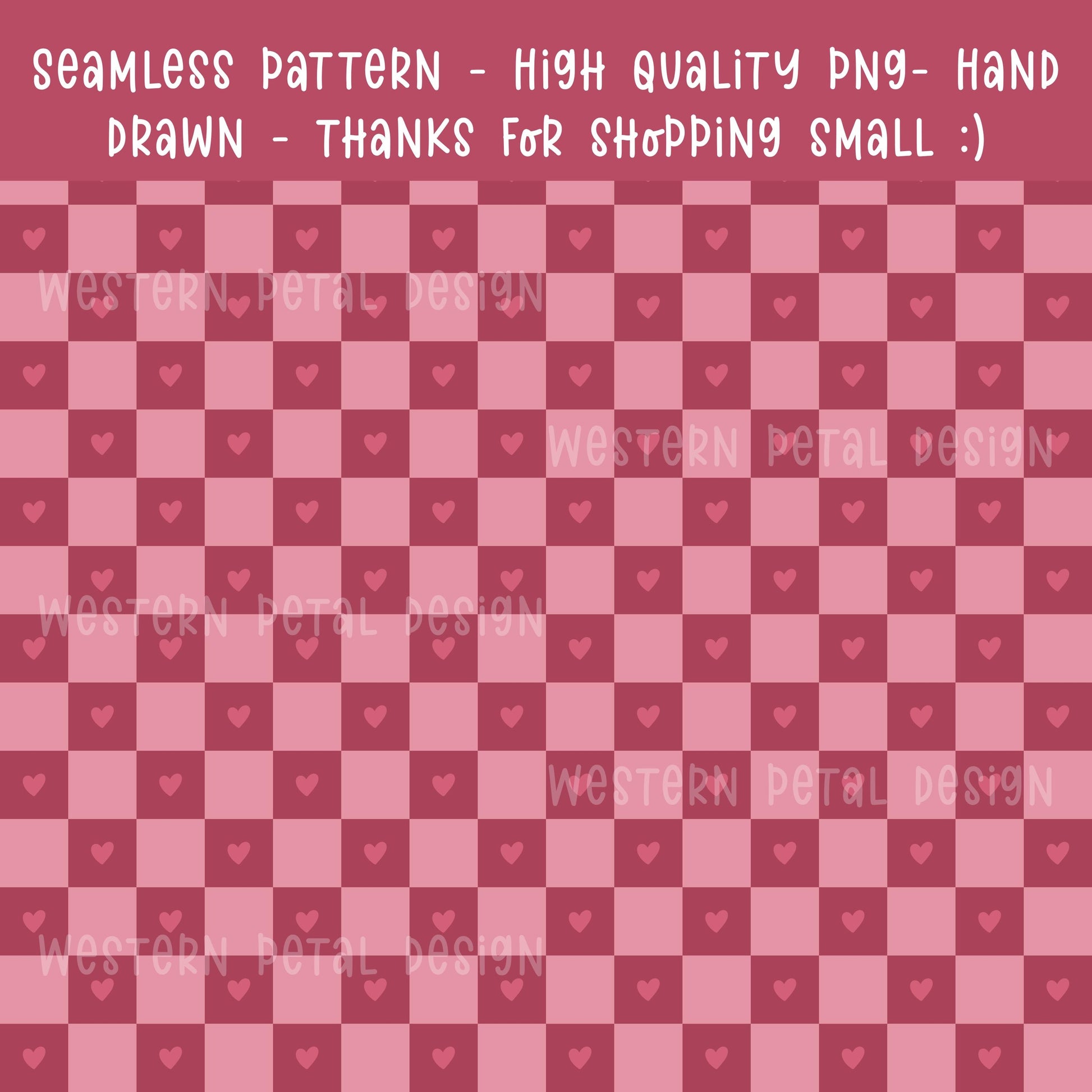Pink heart checkerboard seamless digital pattern