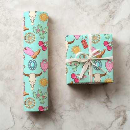 Cowgirl Icon Seamless Pattern | Pink Turquoise Western Digital Paper (PNG)