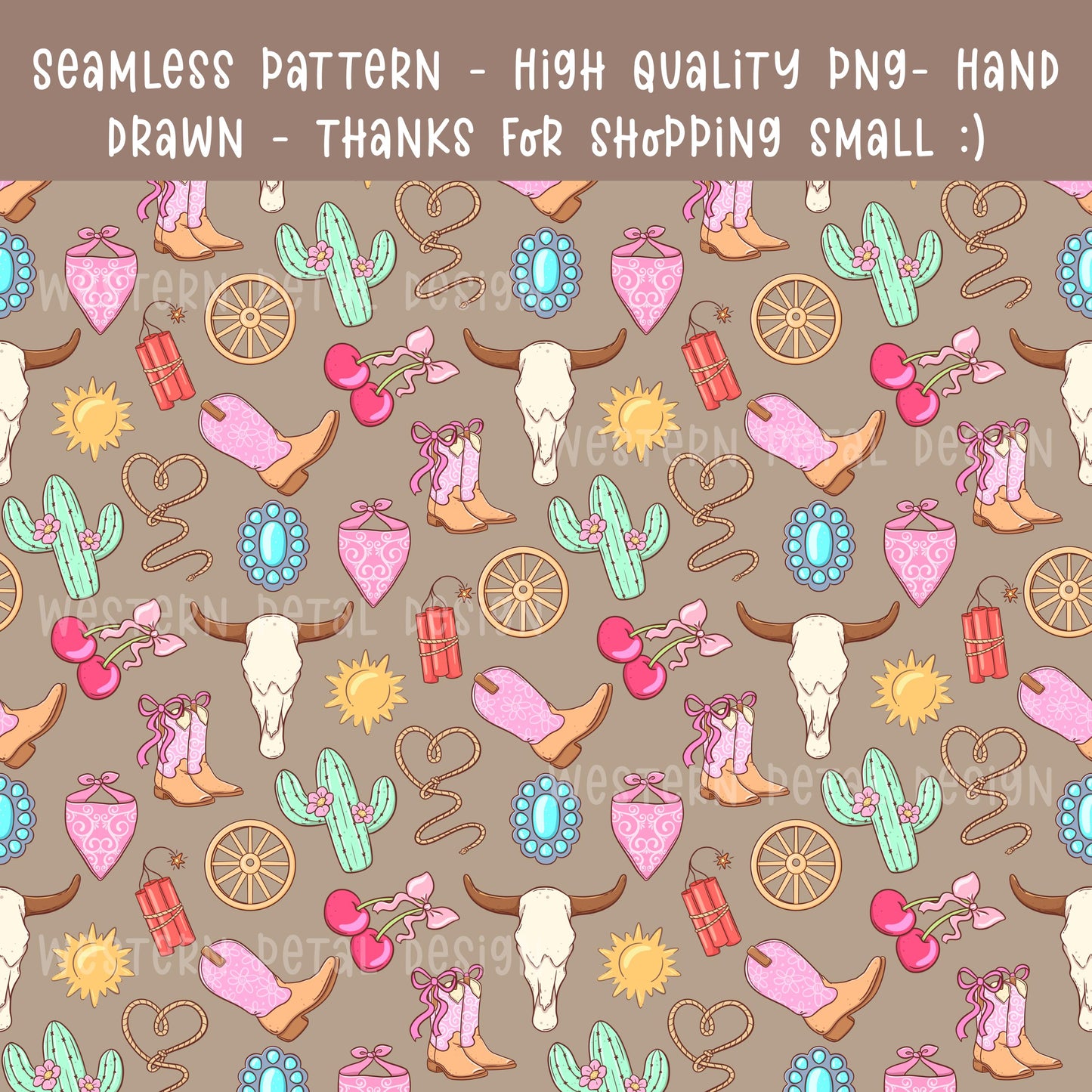 Cowgirl Icon Digital Paper | Western Seamless Pattern (PNG)