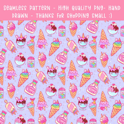 Rainbow Ice Cream Seamless Pattern | Unicorn Dessert Digital Paper (12x12 inch, 300 DPI)
