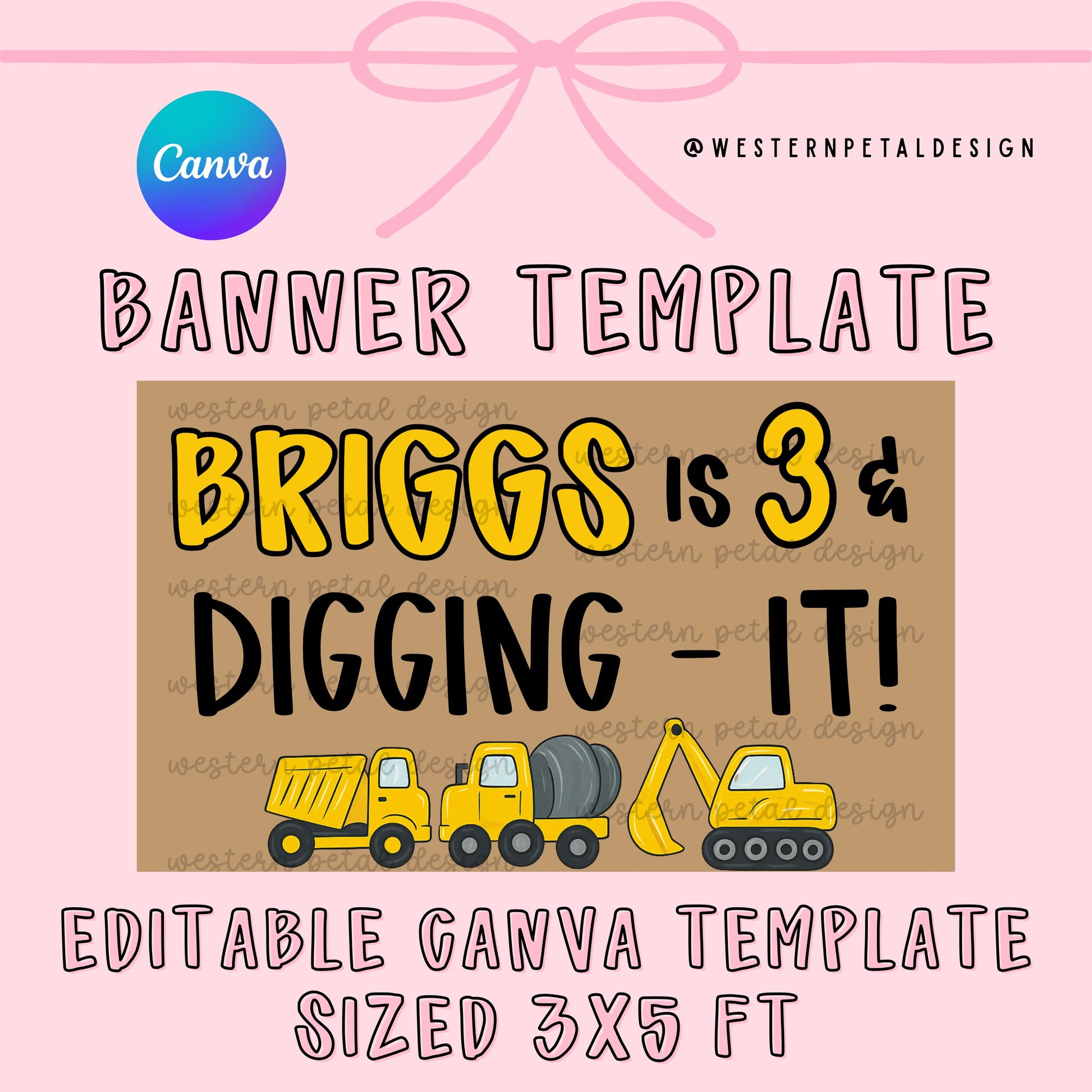 Construction Birthday Banner Template | DIY Hand Painted Canva (3x5 ft)