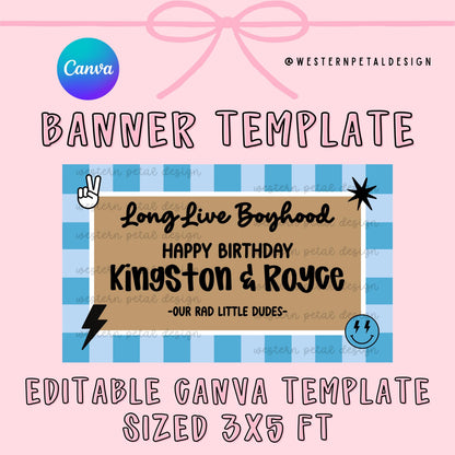 Hand Painted Birthday Banner Template | DIY Canva, Boyhood Theme (3x5 ft)