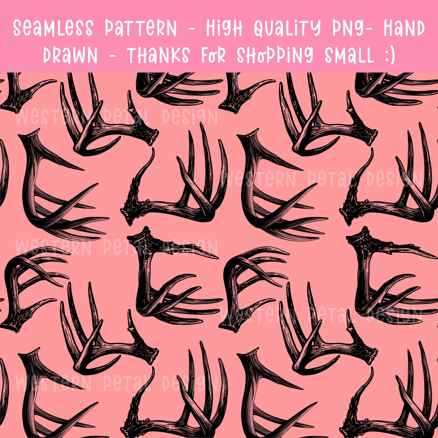 Deer Antlers Seamless Pattern | Rustic Pink Woodland (PNG Digital Download)