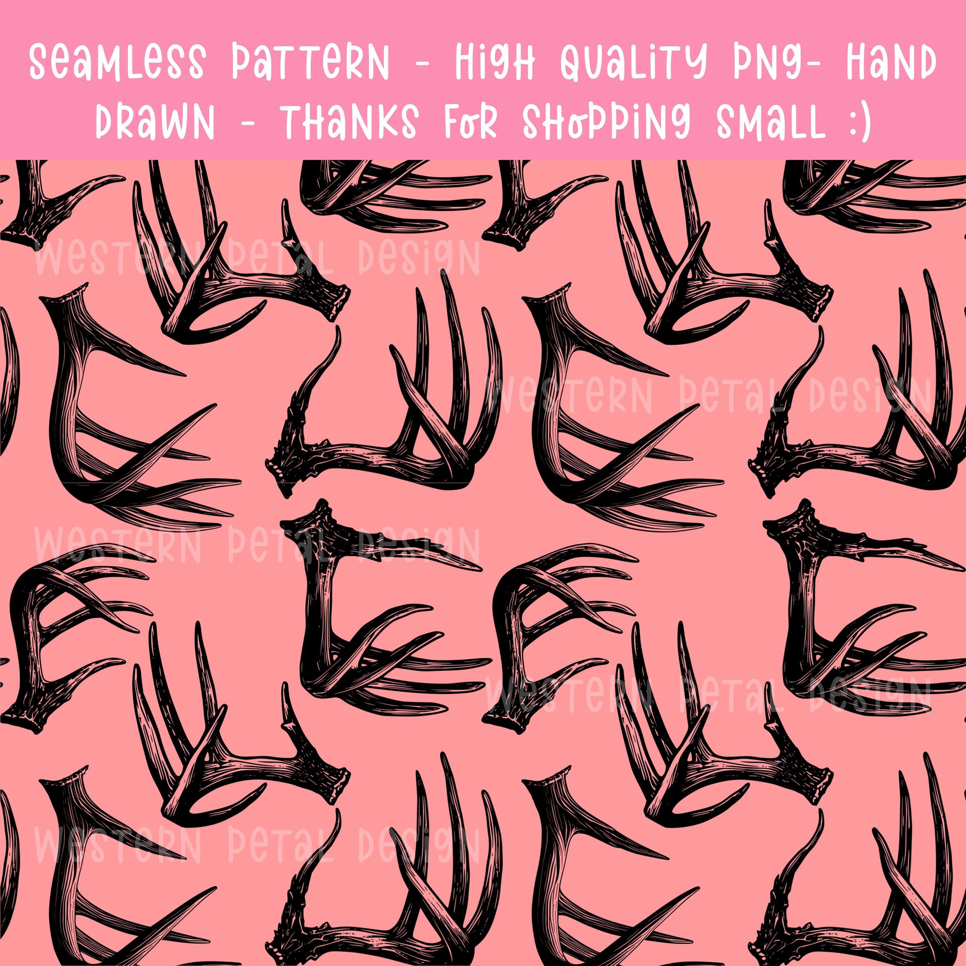 Deer Antlers Seamless Pattern | Rustic Pink Woodland (PNG Digital Download)