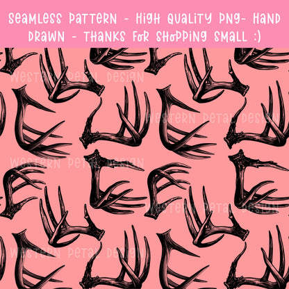 Deer Antlers Seamless Pattern | Rustic Pink Woodland (PNG Digital Download)