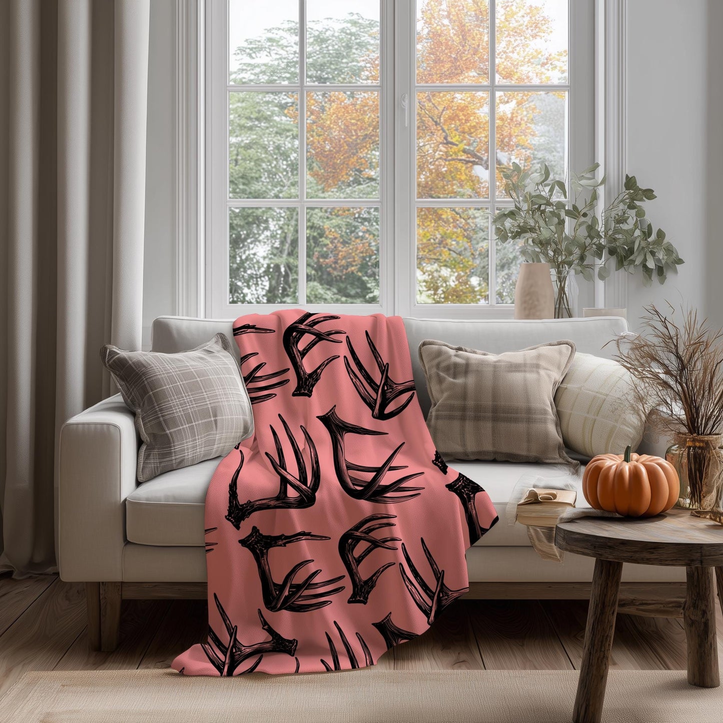 Deer Antlers Seamless Pattern | Rustic Pink Woodland (PNG Digital Download)