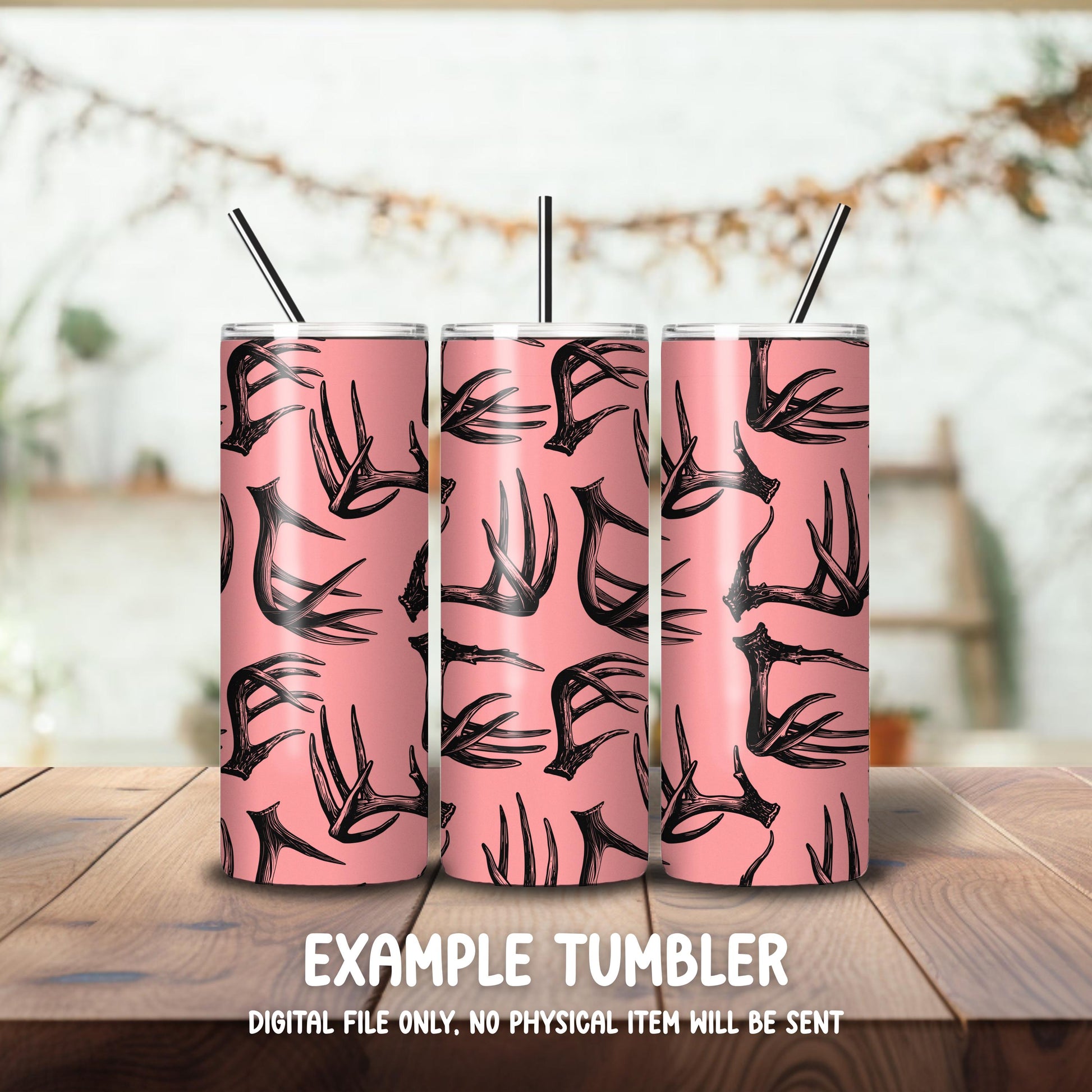 Deer Antlers Seamless Pattern | Rustic Pink Woodland (PNG Digital Download)