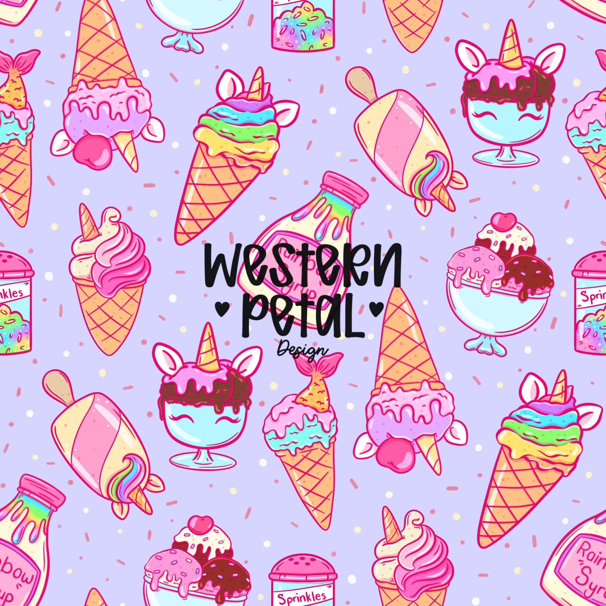 Rainbow Ice Cream Seamless Pattern | Unicorn Dessert Digital Paper (12x12 inch, 300 DPI)