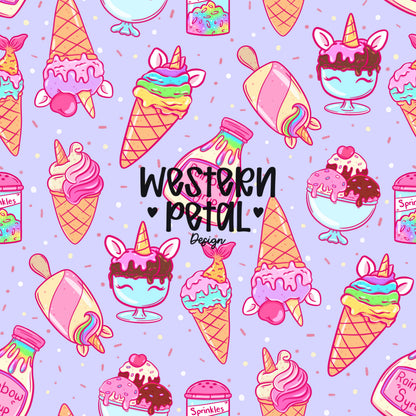 Rainbow Ice Cream Seamless Pattern | Unicorn Dessert Digital Paper (12x12 inch, 300 DPI)