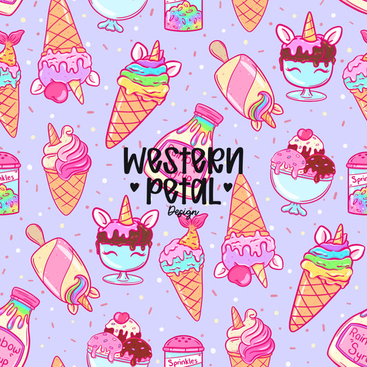 Rainbow Ice Cream Seamless Pattern | Unicorn Dessert Digital Paper (12x12 inch, 300 DPI)
