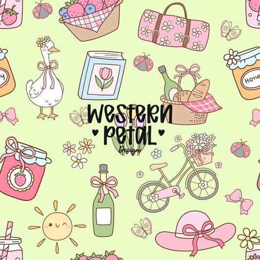 Cottagecore Picnic Seamless Pattern | Strawberry Goose Digital Paper (PNG File)