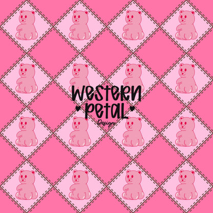 Funny Pink Gummy Bear Seamless Pattern | Kids Valentine Digital Paper