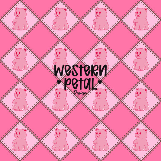 Funny Pink Gummy Bear Seamless Pattern | Kids Valentine Digital Paper