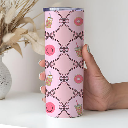 Pink Preppy Seamless Pattern, Bows, Donut, Coffee (Digital Download)