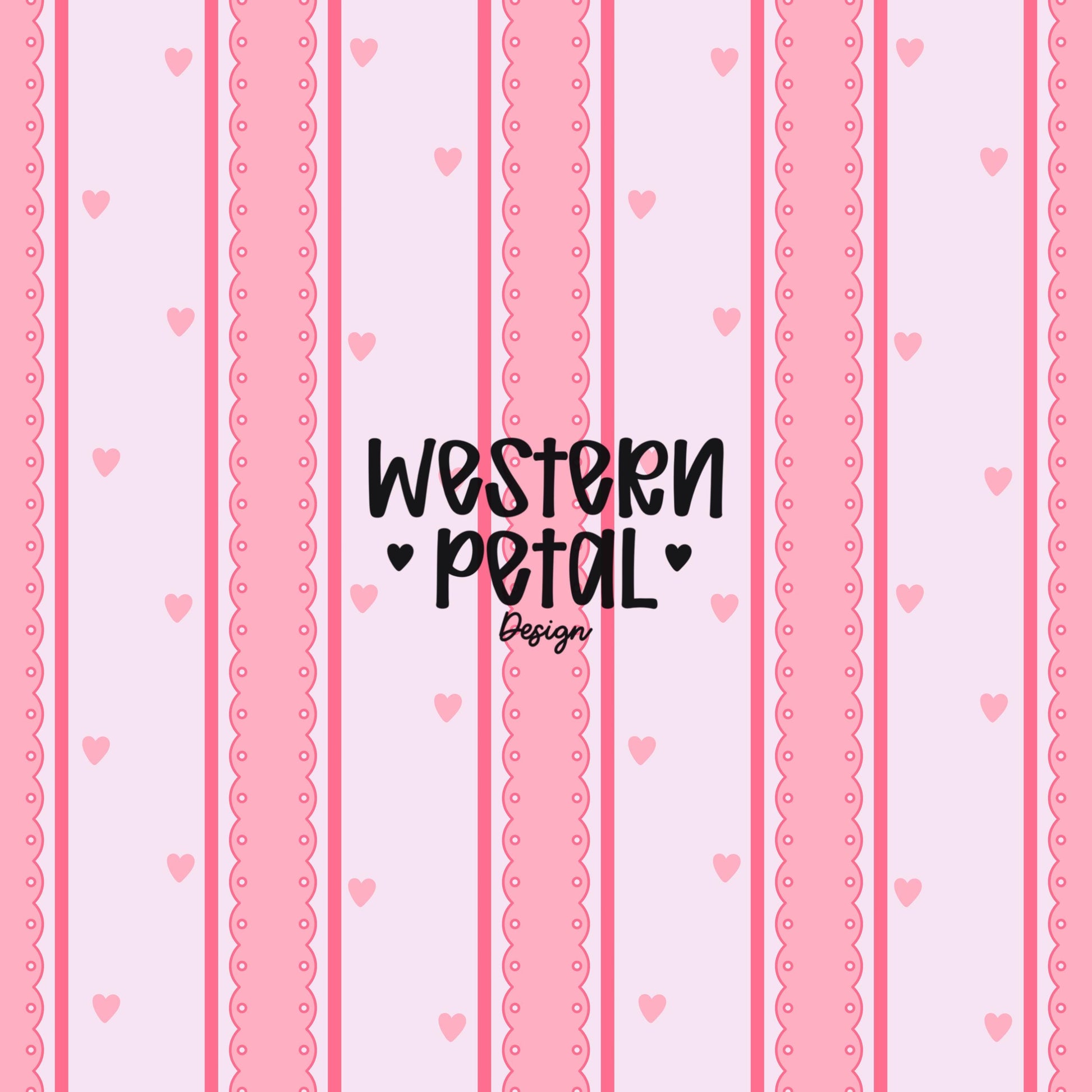 Pink Scallop Stripe Pattern, Girly Hearts Fabric, Seamless Nursery Design (Digital Download)