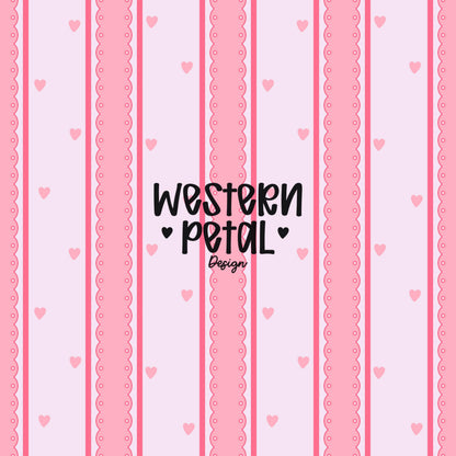 Pink Scallop Stripe Pattern, Girly Hearts Fabric, Seamless Nursery Design (Digital Download)
