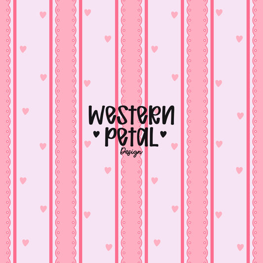 Pink Scallop Stripe Pattern, Girly Hearts Fabric, Seamless Nursery Design (Digital Download)