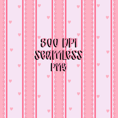 Pink Scallop Stripe Pattern, Girly Hearts Fabric, Seamless Nursery Design (Digital Download)
