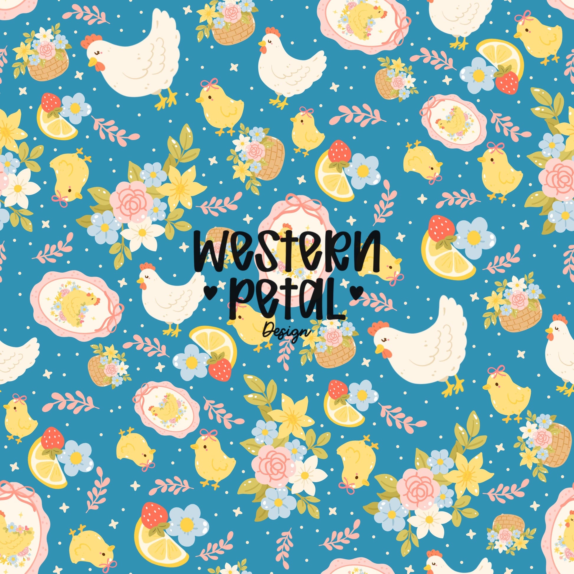 Spring Chicken Seamless Pattern | Easter Farm Floral Fabric (Digital Paper)