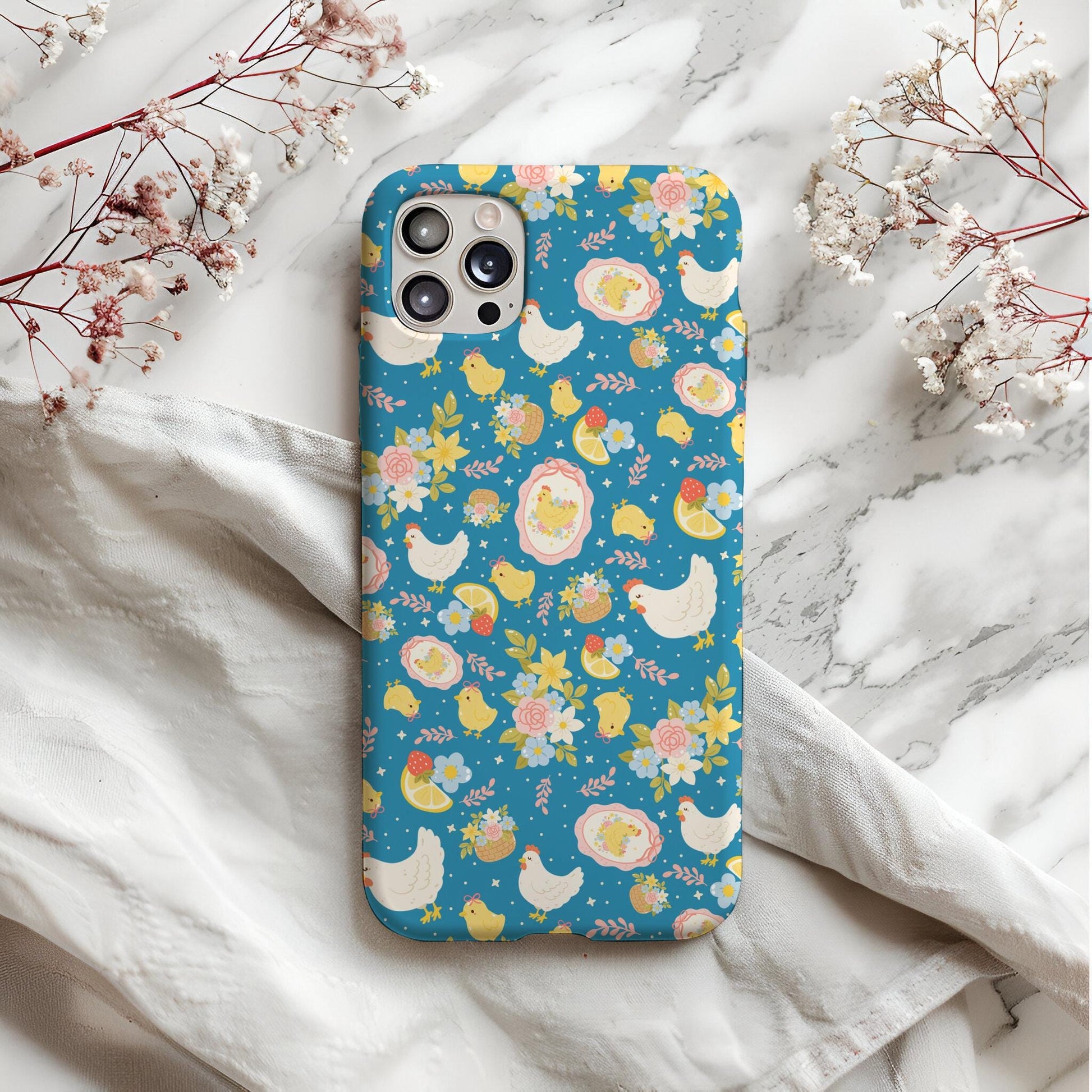 Spring Chicken Seamless Pattern | Easter Farm Floral Fabric (Digital Paper)