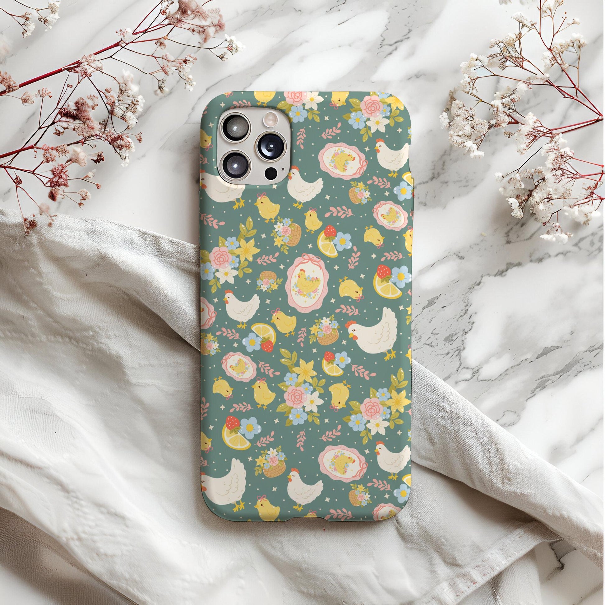 Spring Chicken Seamless Pattern, Easter Farm Floral (Digital Download)