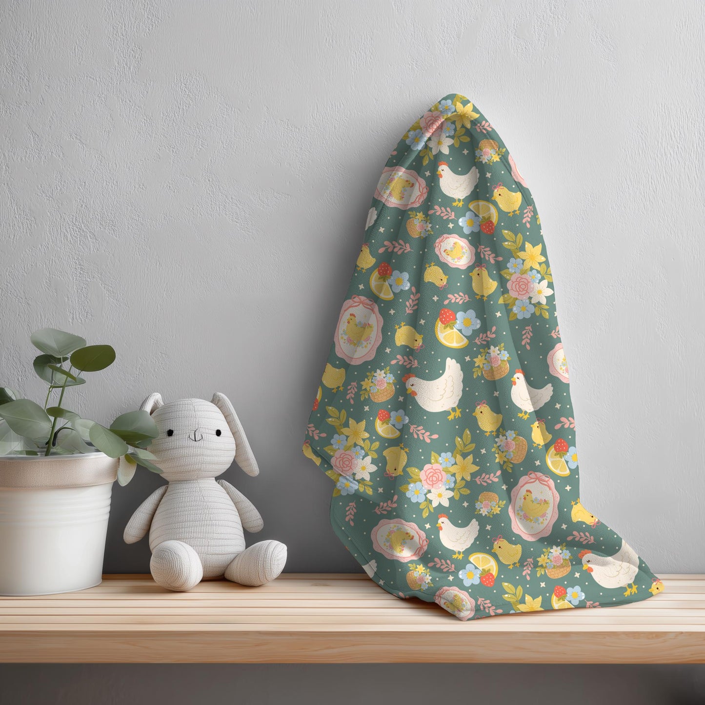 Spring Chicken Seamless Pattern, Easter Farm Floral (Digital Download)