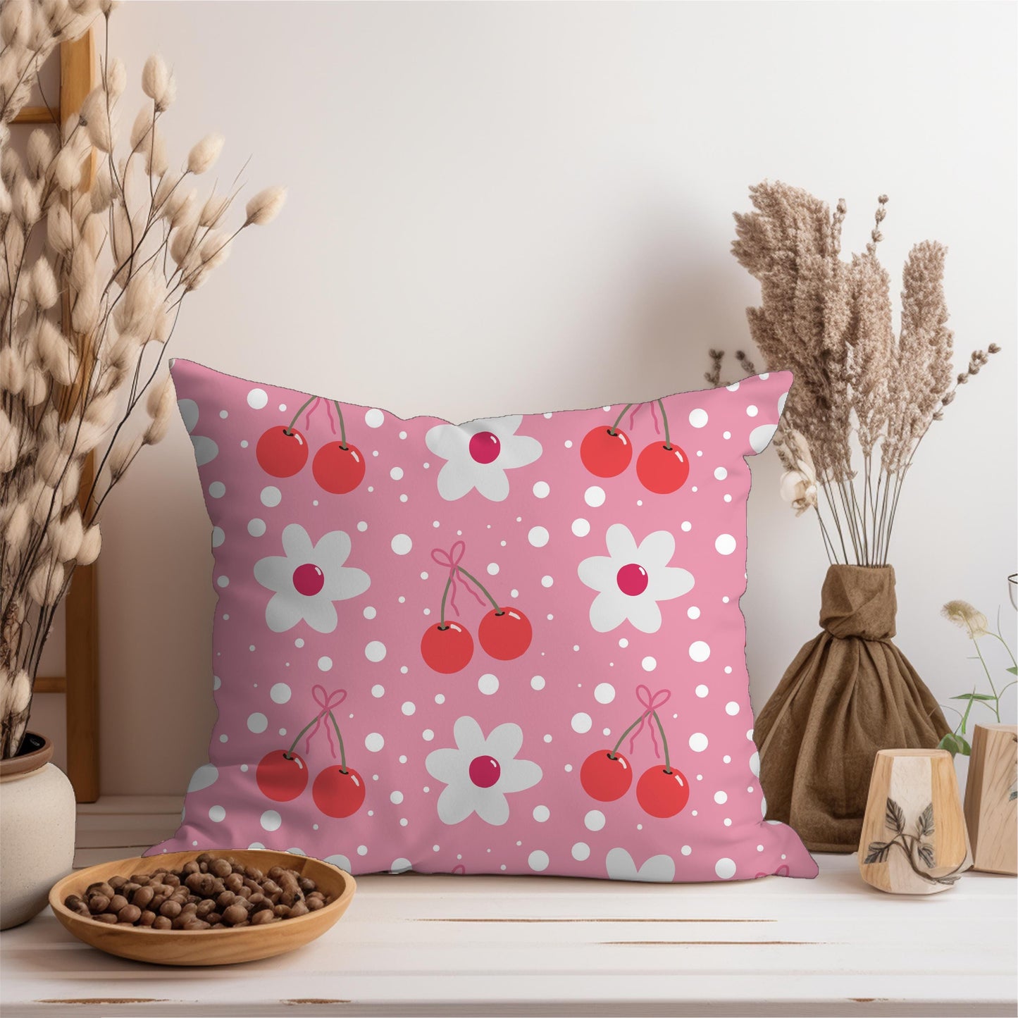 Cherry Seamless Pattern: Pink Floral Retro Digital Paper (12x12 inch PNG)