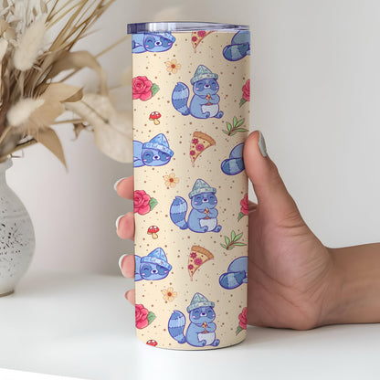 Kawaii Raccoon Seamless Pattern PNG, Cute Pizza Raccoon Digital Paper, Floral Mushroom Woodland Pattern, 12x12 Sublimation Download