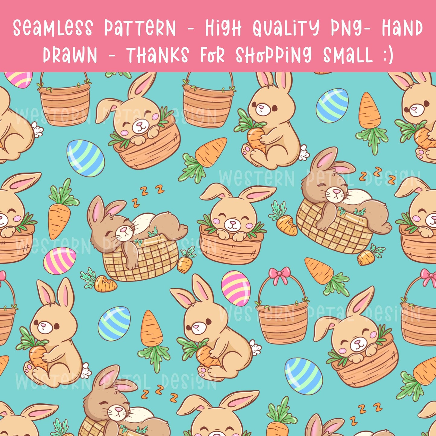 Easter Bunny Seamless Pattern, Pastel Spring Colors Digital Download