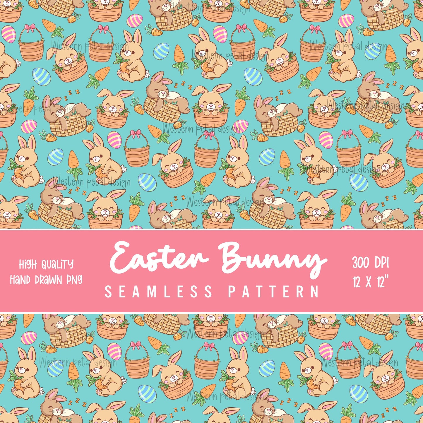 Easter Bunny Seamless Pattern, Pastel Spring Colors Digital Download