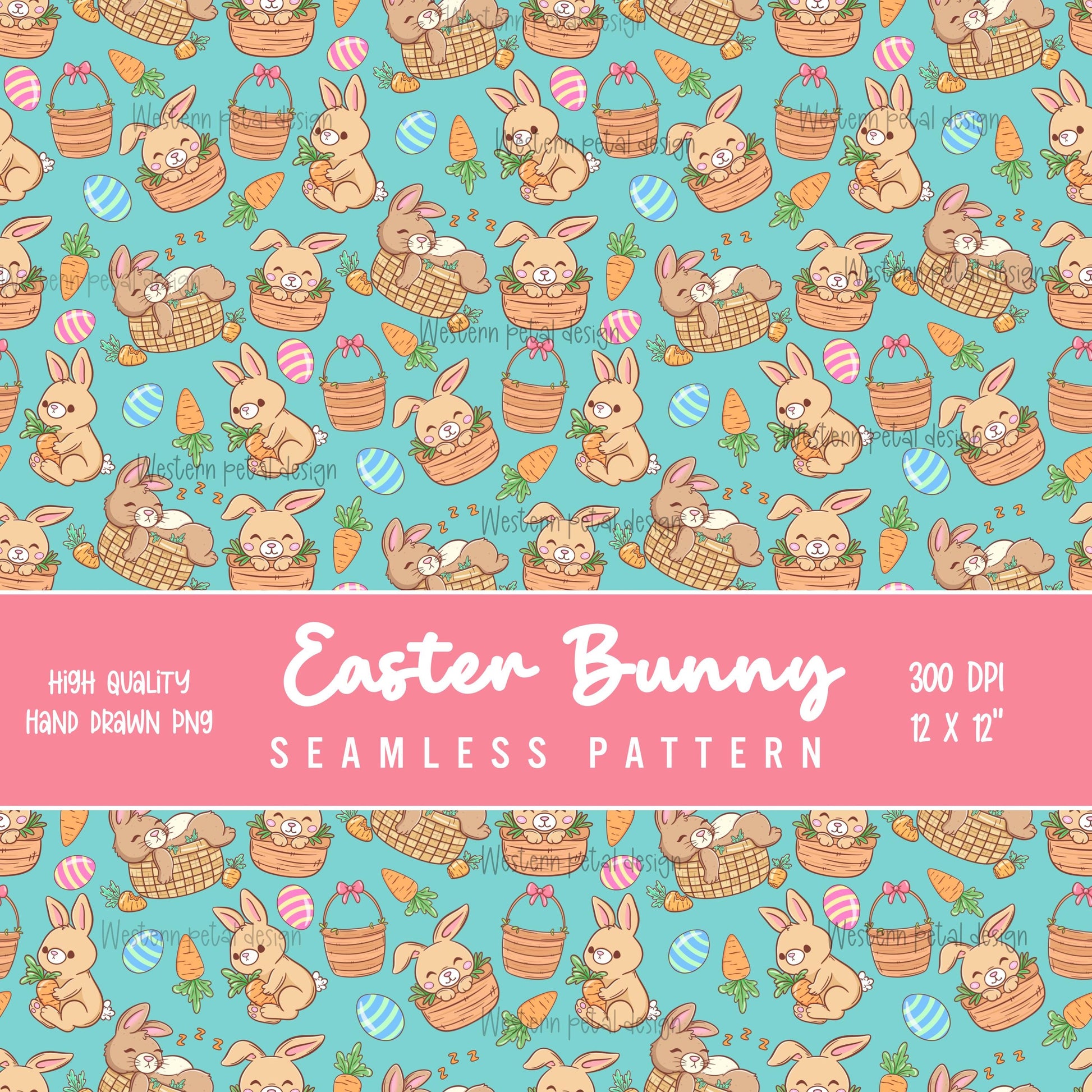Easter Bunny Seamless Pattern, Pastel Spring Colors Digital Download