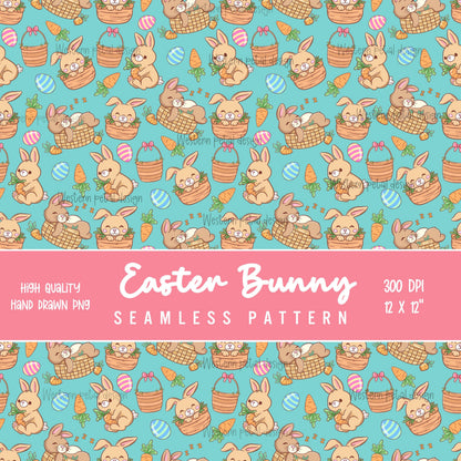 Easter Bunny Seamless Pattern, Pastel Spring Colors Digital Download