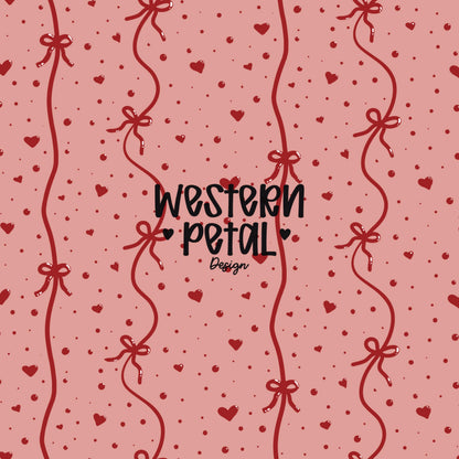 Valentine Ribbon Seamless Pattern, Pink Heart Digital Paper (12x12 Repeat File)