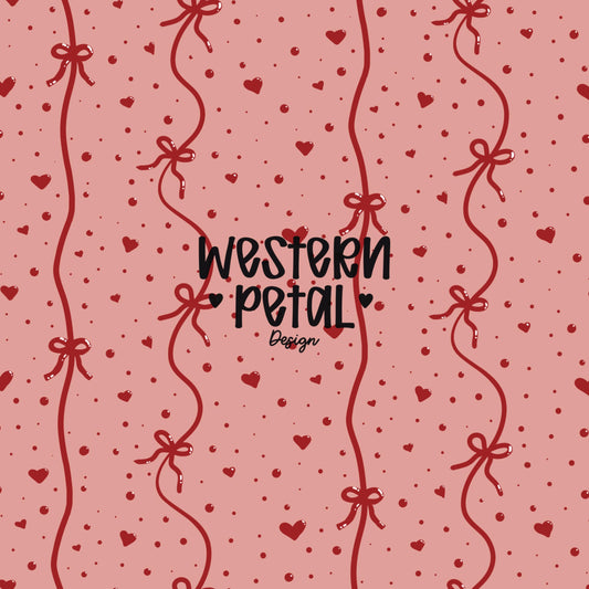 Valentine Ribbon Seamless Pattern, Pink Heart Digital Paper (12x12 Repeat File)