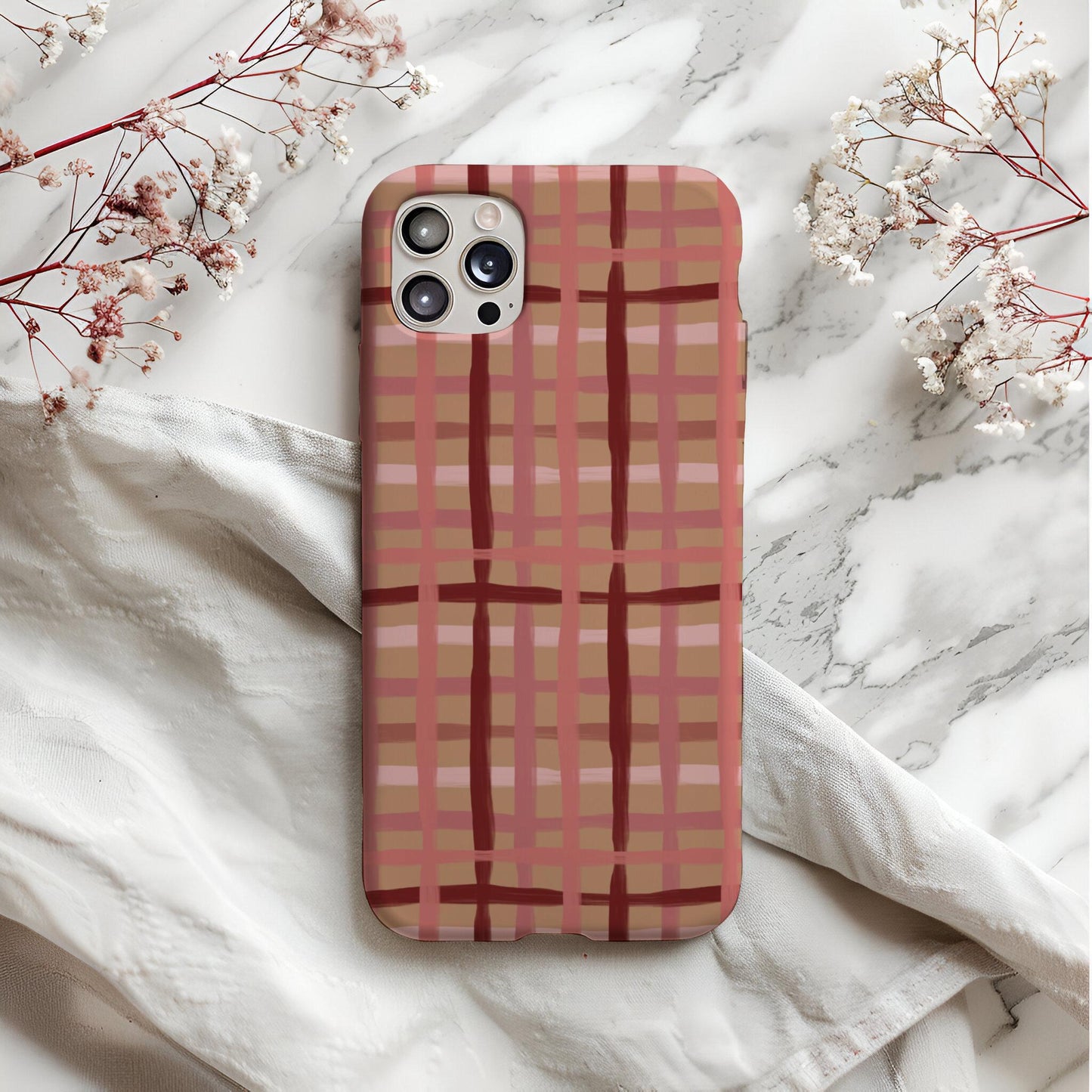 Pink Neutral Plaid Seamless Pattern, Hand-Drawn Checkered Digital Paper (12x12 Repeat) (Digital Download)