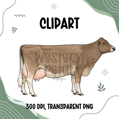 Dairy Cow Clipart Bundle, Farm Animal PNG Graphics (300 DPI Transparent)
