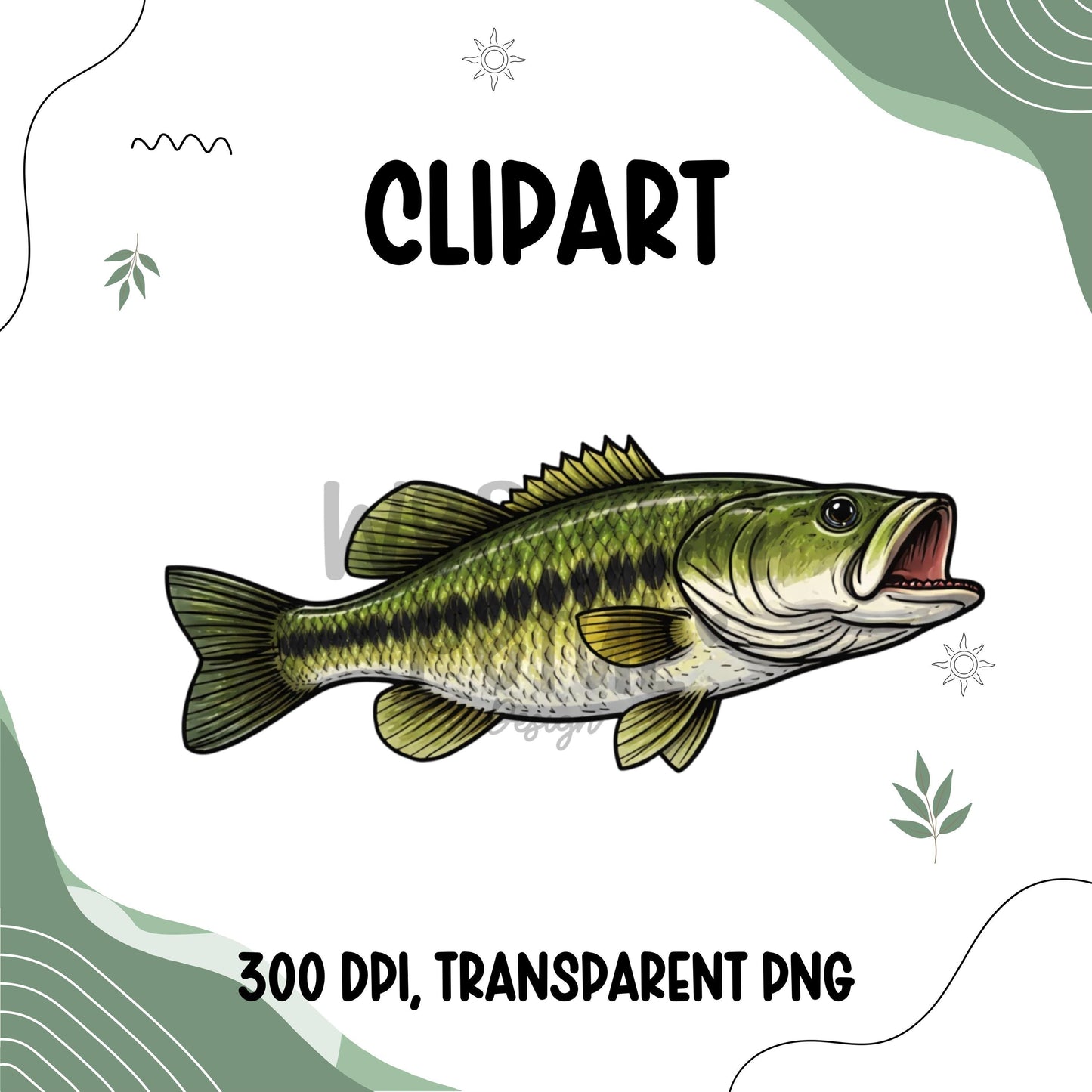 Largemouth bass fish clipart illustration for fishing and outdoor designs, bass PNG graphic with transparent background